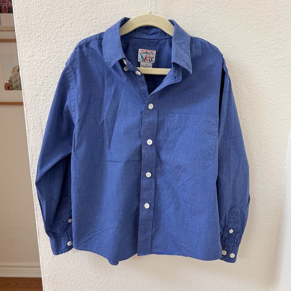 VINTAGE 90s Talbot Kids Blue Button Up Shirt. Long sleeve. 100% cotton. sz 7